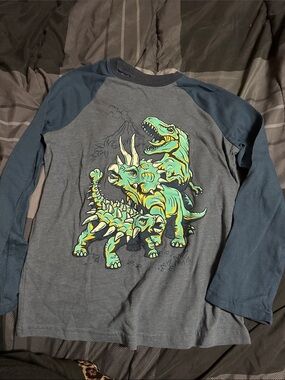 jumping beans Gray & Navy Raglan Long-Sleeve Tee with Neon Dino Graphic
